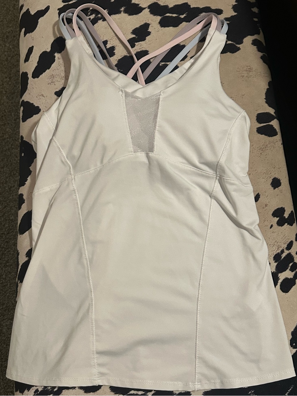 Lucky in Love White Tank with Pink and Light Blue Straps